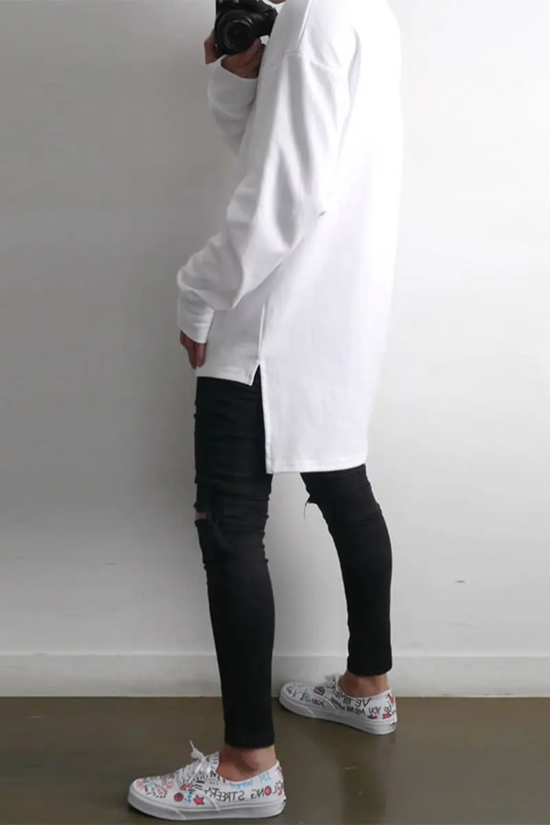 春季用 メンズ長袖Tシャツ【クルーネック・ロング丈・ゆったりシルエット】