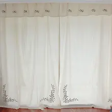 米色オリーブブランチ刺繍カーテン【コットンリネン・リビング・バルコニー用・間仕切り】