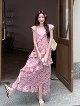 韓国風カジュアルな不規則フリルドット柄キャミソールワンピース【女性用・夏用・Tシャツ付き】（セットアップ対応）