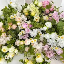 春色のバラとアジサイの造花ブーケ【テーブル装飾用・手持ちフラワー】