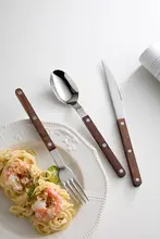 黒胡桃木製の西洋風テーブルウェア【ステーキ用ナイフ＆フォーク・スイーツ用ナイフ＆フォーク＆スプーン】
（セットアップ対応）