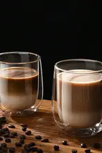 高級感ある二重構造ガラスカップ【ハンドル付き・耐衝撃・フタ付き・高温対応】