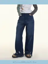 ホワイトウォッシュ加工のダメージデニムパンツ【ゆったりストレート・脚長効果・女性用】（セットアップ対応）