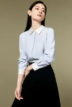 カラーストライプ長袖シャツ【シルク風・女性用・極上の柔らかさ】
