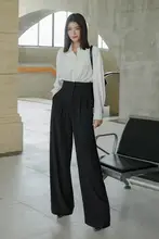 トレンディカラーシャツ付き ブラックオールインワン【通勤・ワイドパンツ・レイヤード風】（セットアップ対応）