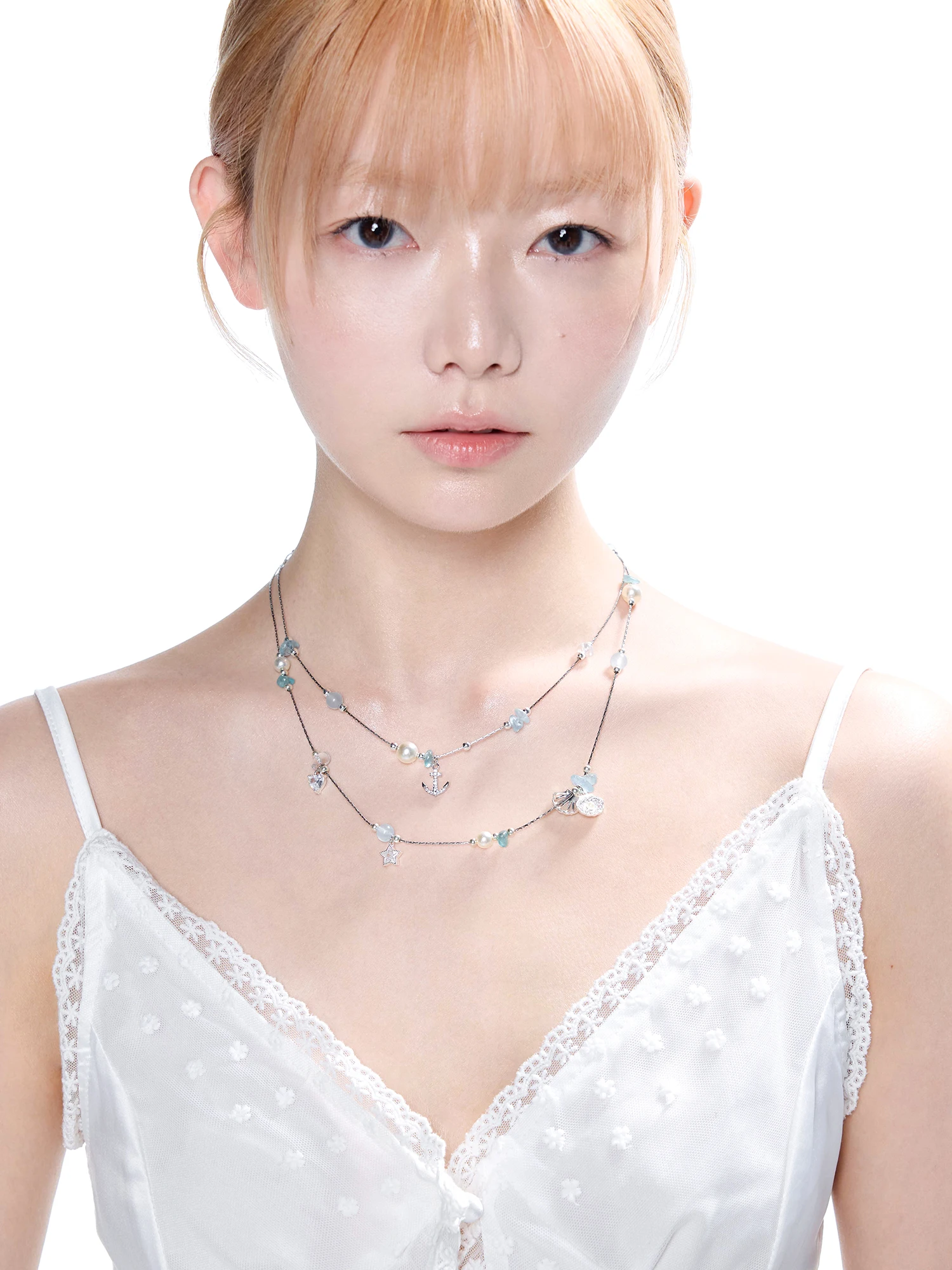 海の宝石モチーフ ネックレス【夏向け・ブルー・満天星デザイン】
