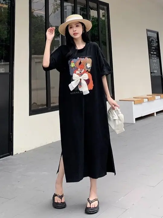 極上の柔らかさのコットン半袖Tシャツワンピース【ルーズフィット・大きいサイズ・カジュアル】（セットアップ対応）