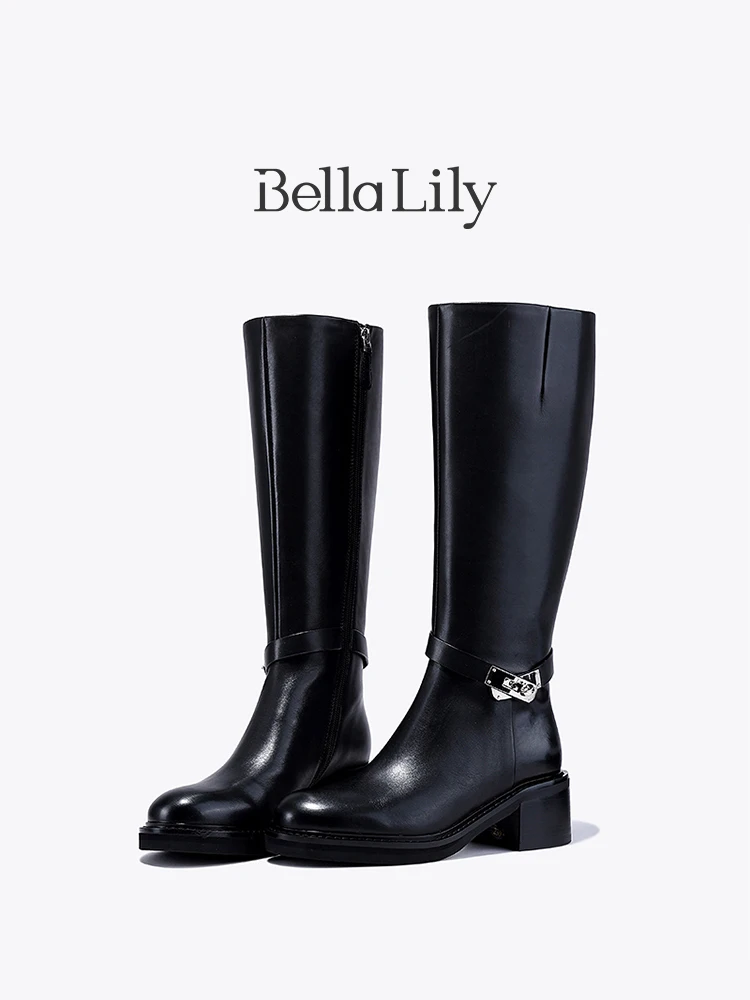 サイドジップの牛革製ロングブーツ：Bella Lilyの女性向けライダースブーツが提供する実用性とデザイン