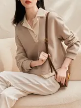 長袖ポロネックプルオーバー風スウェット【極上の柔らかさ・ゆったりシルエット・女性用】（セットアップ対応）
