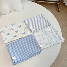 おしゃれなブルーチェックのコットン製ランチマット【長方形・熱対策】