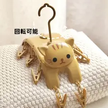 可愛い猫デザインの多機能クリップ付き洗濯ハンガー【靴下・下着対応・家庭用】