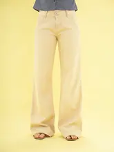 ミニフレアデザインの春夏用ローカットパンツ【薄いカーキ色・レトロスタイル・女性用】