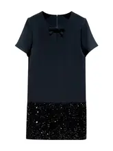 手作りリボン付きの美しい刺繍マキシワンピース【優雅なデザイン・スパンコールパッチワーク】