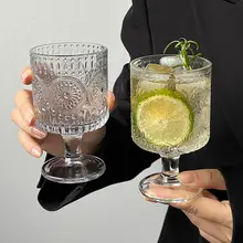 レトロインス風ひまわり浮彫りガラスカップ【ドリンク・ジュース・ハイボール用】