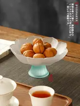 ガラス製 蓮の花デザインの高脚トレー【家庭用・フルーツ・お菓子用】