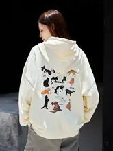 可愛い猫柄デザインのファスナー付きフードパーカー【毛巾素材・ユニセックス】（セットアップ対応）