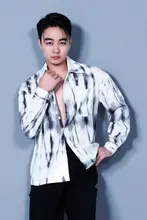 国風デザインの男性用ラテンダンスシャツ【練習・舞台用】