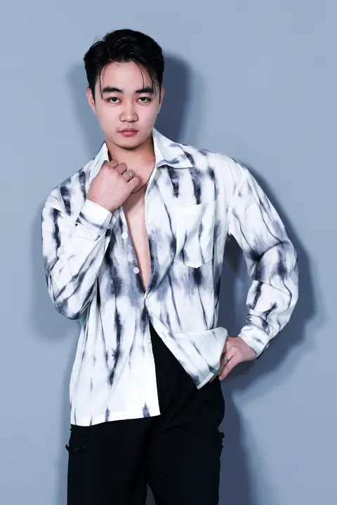 国風デザインの男性用ラテンダンスシャツ【練習・舞台用】