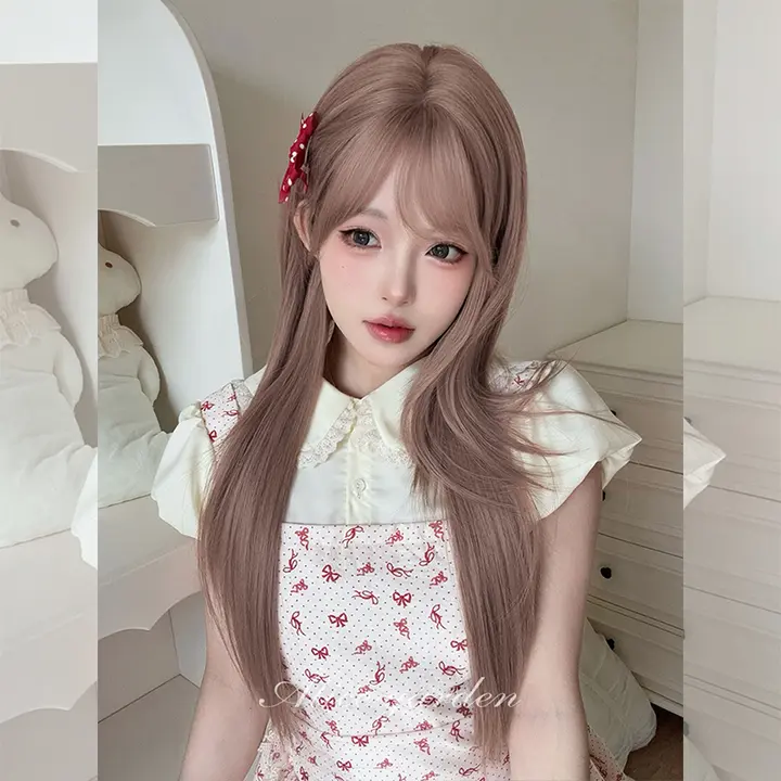 ロングウィッグ【層次感あるストレート・可愛いラブリー風・フルウィッグ・春の雰囲気】（セットアップ対応）