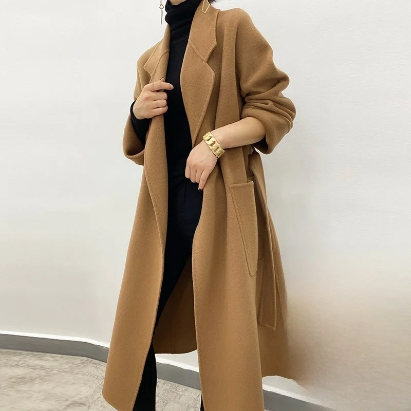 ダブルフェイスキャッシュメルカシミアコート【中長丈・キャメルカラー・秋冬用・大きいサイズ対応】 きれいめコーデに最適なアイテム