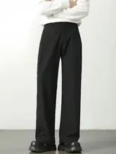 黒のストレートワイドパンツ【秋冬用・厚手・ゴムウエスト・高級感のある落ち感】