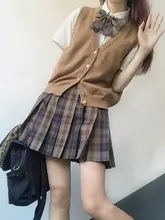 ブラウンチェックのプリーツJK制服スカート【短丈・フレッシュガーリー】（セットアップ対応）