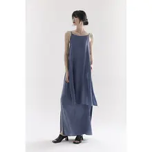 水洗ブルー開衩キャミソールとパンツのカジュアルセットアップ（セットアップ対応）