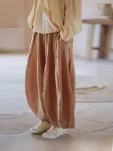 バルーンパンツ レディース リネン ラインデザイン ブラウン 着回し ルーズ
