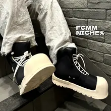 秋用 ブラック＆ホワイト ハイトップスニーカー【厚底・丸いトゥ・ユニセックス】
