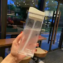 おしゃれな角型フラットウォーターボトル【ストロー付き・外出用】