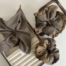 おしゃれなカフェブラウンのチェック柄ヘアゴム【フリル付き・布製・馬尾用】