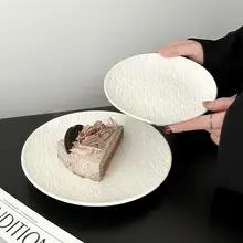 高級感ある創造的な岩石模様の陶器製ケーキプレート【デザートトレー・牛肉用・軽食・寿司・パスタ用】