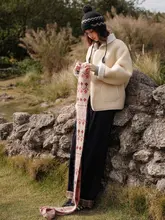マフラー レディース ウール モヘア 桃の花柄 ふんわり あたたかい 冬「Botanique」
