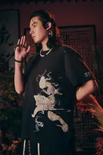 中国風デザインの水洗いできる短袖Tシャツ【純綿・刺繍プリント・男女兼用】