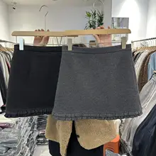 デザイン性のある花柄ウールミニスカート【高腰・Aライン・冬用・女性用】