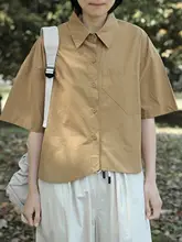 個性的なアシンメトリーデザイン レディースショートスリーブシャツ【ダークスタイル・夏用】
