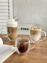 二重断熱防熱コーヒーカップ 家庭用 水を飲むカップ ガラス アメリカンラテカップ 高い美的価値