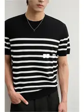 半袖ニットTシャツ メンズ ストライプ バイカラー プルオーバー おしゃれ 夏