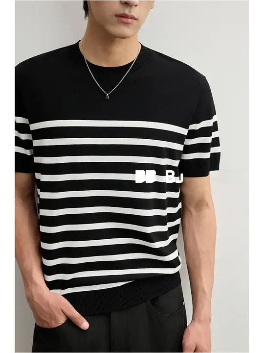 半袖ニットTシャツ メンズ ストライプ バイカラー プルオーバー おしゃれ 夏