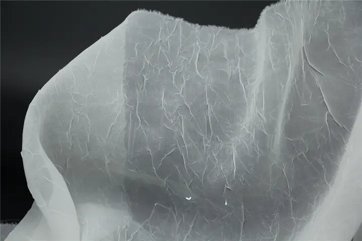 アイスクラック模様の半透明シフォンオーガンジー生地【白・不規則なテクスチャー・和服用】