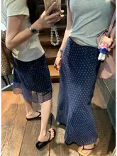 軽やかで美しい波点プリントのロングスカート【夏用・女性・ゆったりシルエット・ストレート】