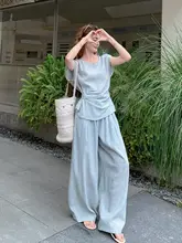 フランス風のスタイル女性用トップスとワイドパンツ（セットアップ対応）