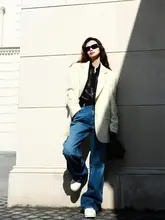 FANNIU デニムパンツ【ブルー・ストレート・ウォッシュ加工・コットン100%】