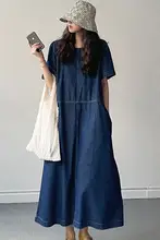 ワンピース【レディース・デニムワンピース・ロング丈・体型カバー・半袖・シンプル】