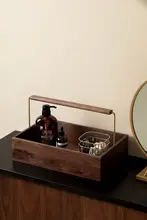 洗面所用化粧品収納ボックス【高級感・ブラックウォールナット・デスク上用・収納ラック】