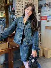 花柄デニム二点コーディネート【春秋用・カジュアル・ミニスカート】（セットアップ対応）