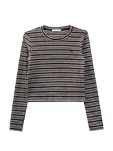 春用のカジュアルストライプ長袖Tシャツ【ゆったりフィット・レトロデザイン】
