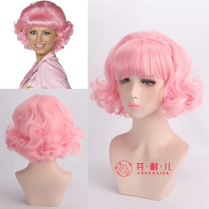 浅いピンクのショートカールウィッグ【女性用・前髪あり・コスプレ用】