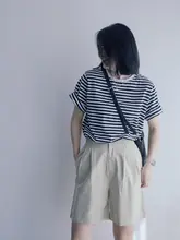 ストライプ柄 レディース 半袖Tシャツ【ラウンドネック・クラスティックデザイン・ゆったりフィット】
