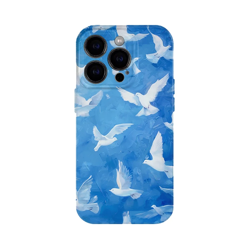 スマホケース 鳩 油絵風 アート ブルー フィルム iPhone対応